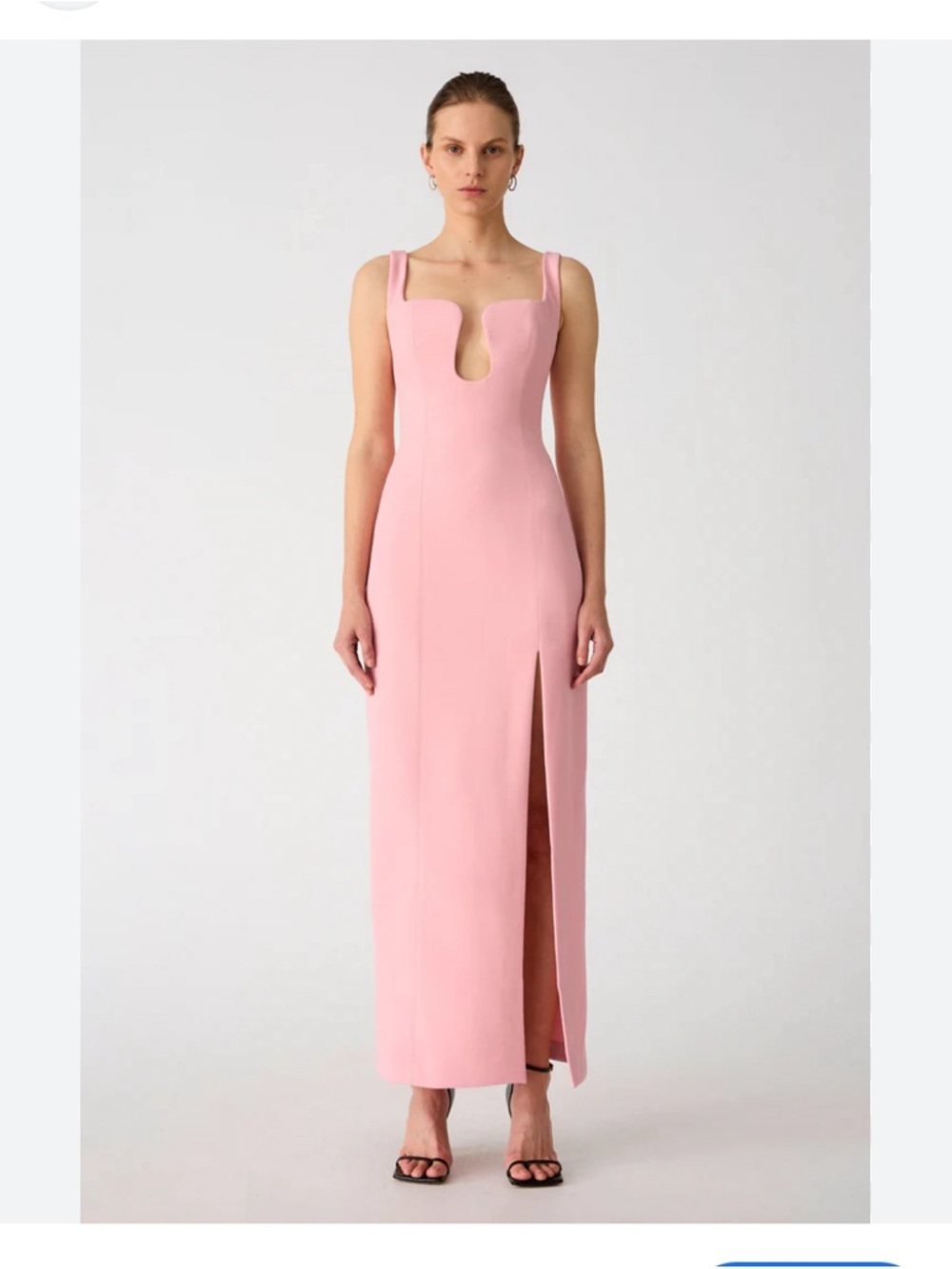 Mishka Franka Pink Crepe Maxi Gown Dress with Front Slit Sz L